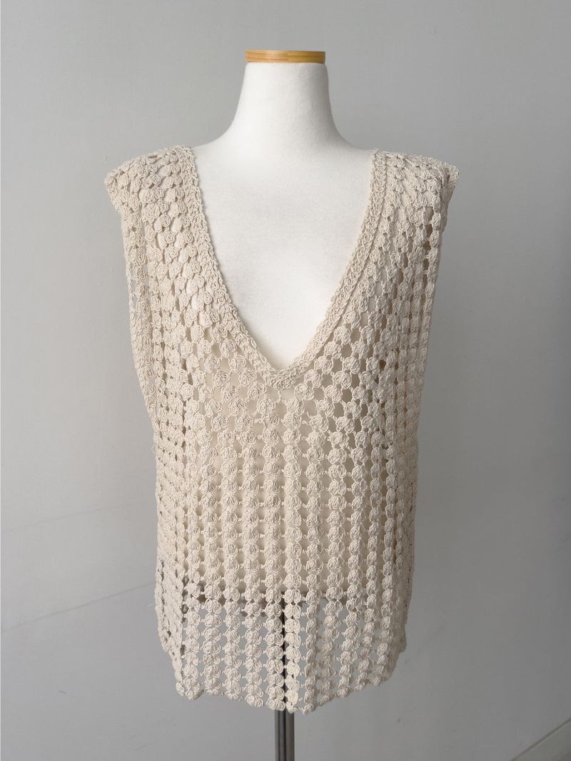 Popcorn Lace-up V-Neck Knit Vest