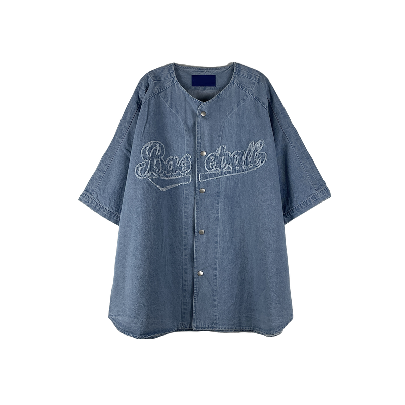 Baseball denim short-sleeved shirt