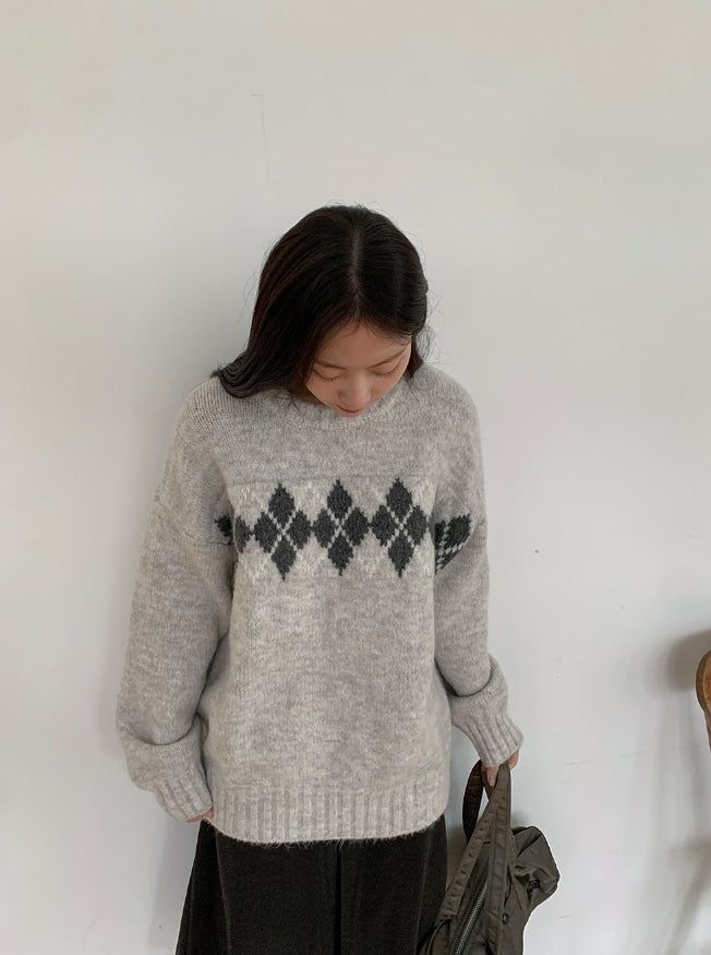 Danters Hairy Argyle Round Knit