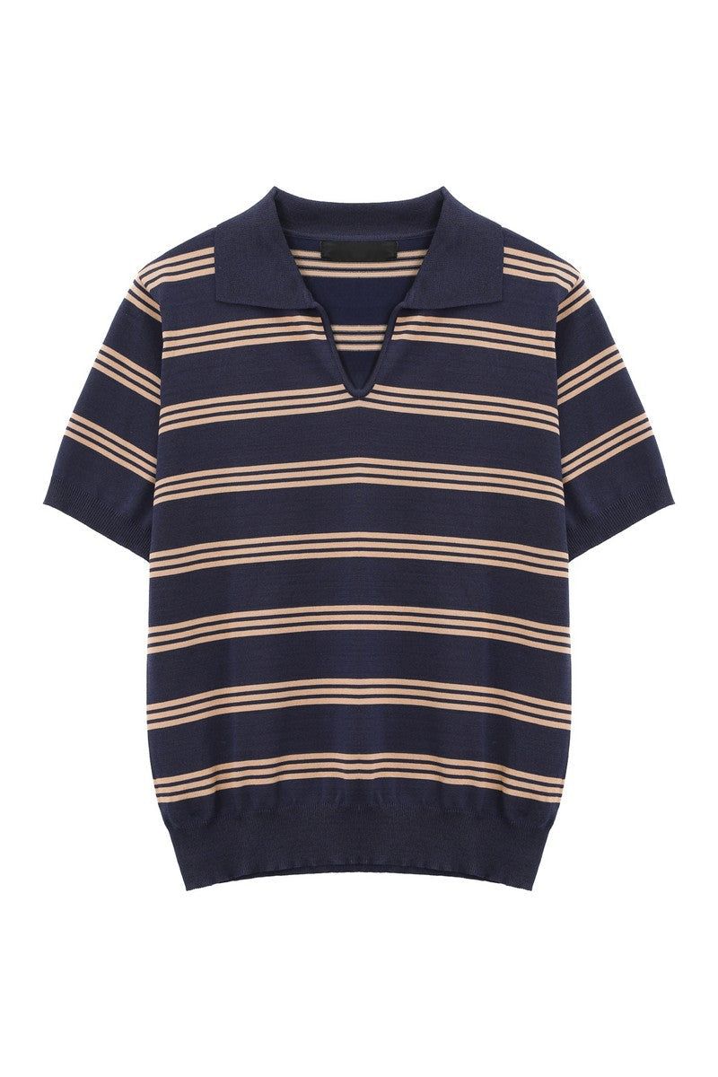 Striped V-Neck Polo Tee