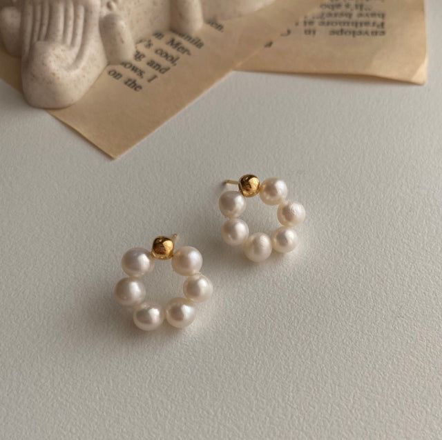 ori Freshwater Pearl Flower Ball Guest Silver needle Earrings