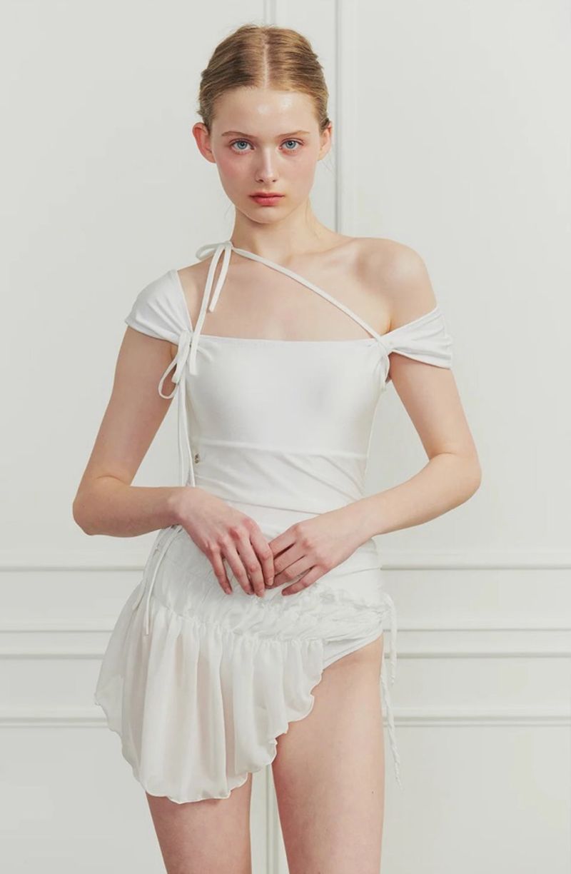 DEW COWL SWIMSUIT white