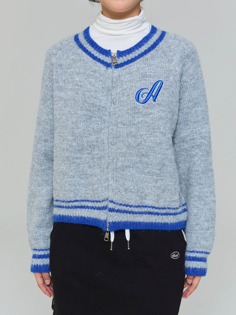 TWO-WAY A EMBROIDERED CARDIGAN - GRAY