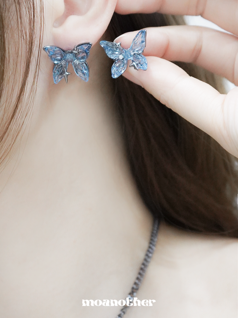 [925 Silver Post] Blue Butterfly Earring