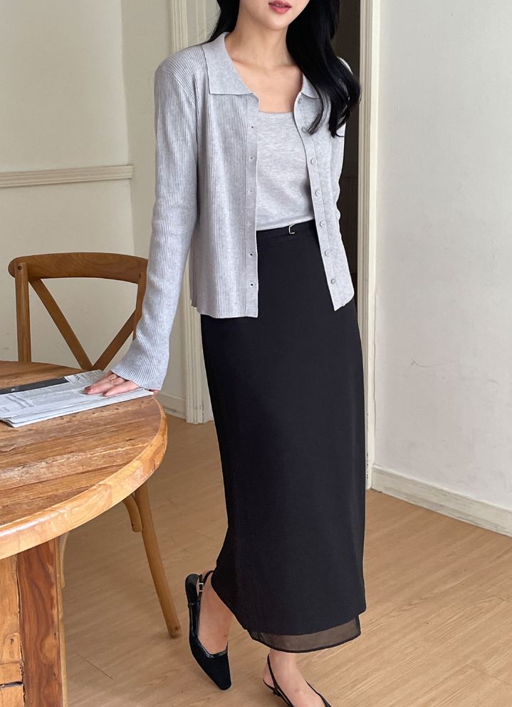 Nels Sleeveless Collar Knit Cardigan Set