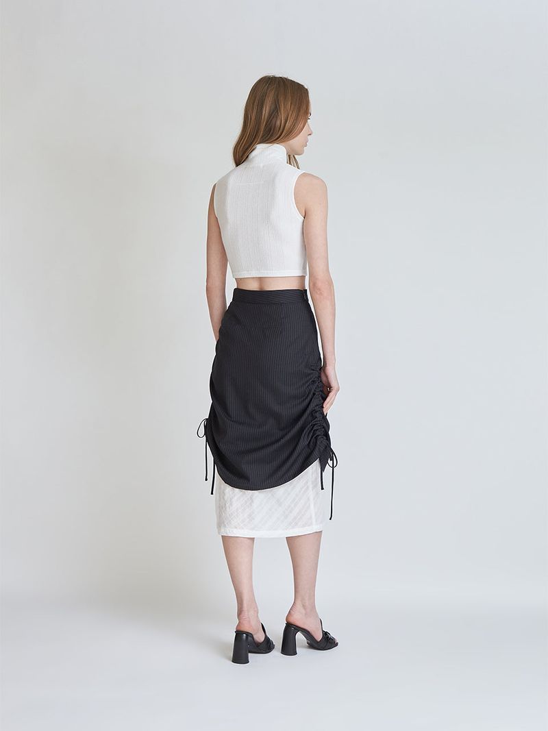 WHITE CROP KNIT ZIP UP SLEEVELESS