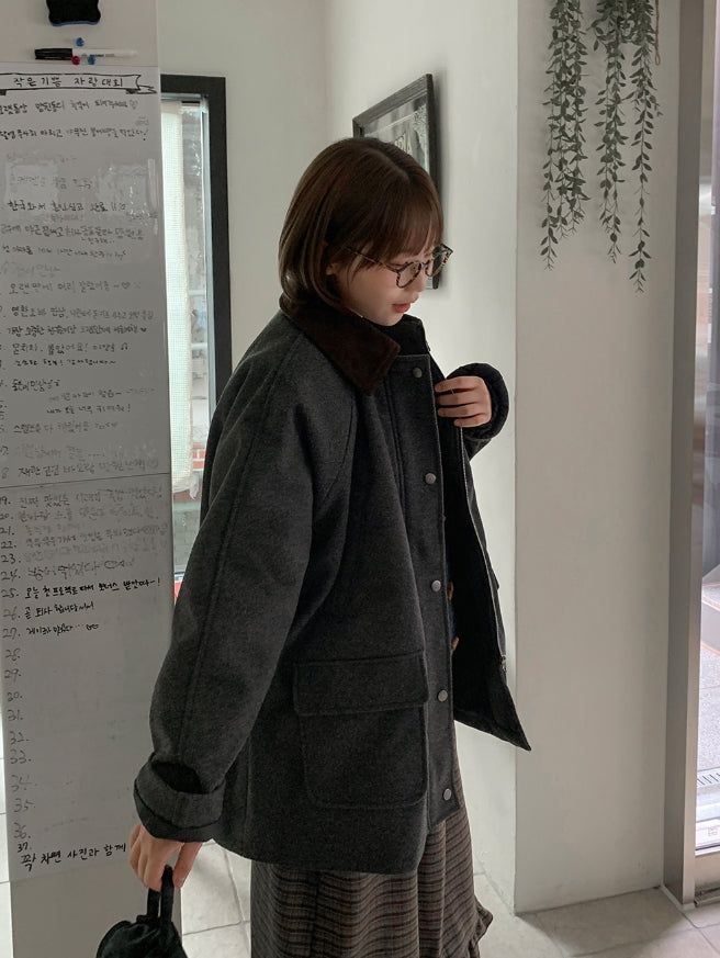 Endet Corduroy Collar Quilted Half Coat