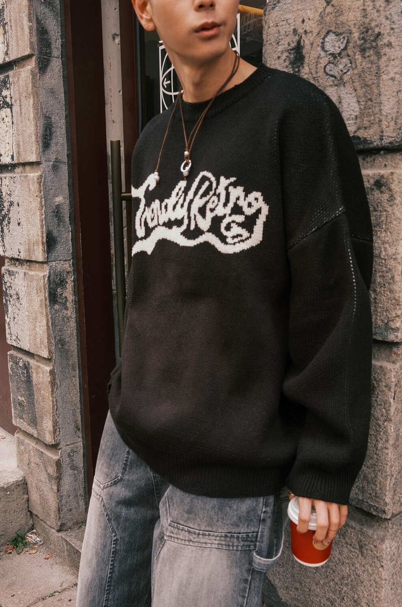 WAVE LOGO CRACK KNIT - BLACK