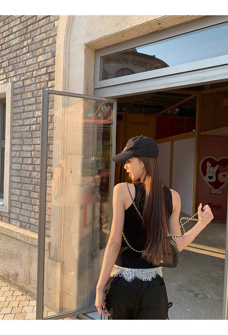 Black Lace Layered Vest Sleeveless Top