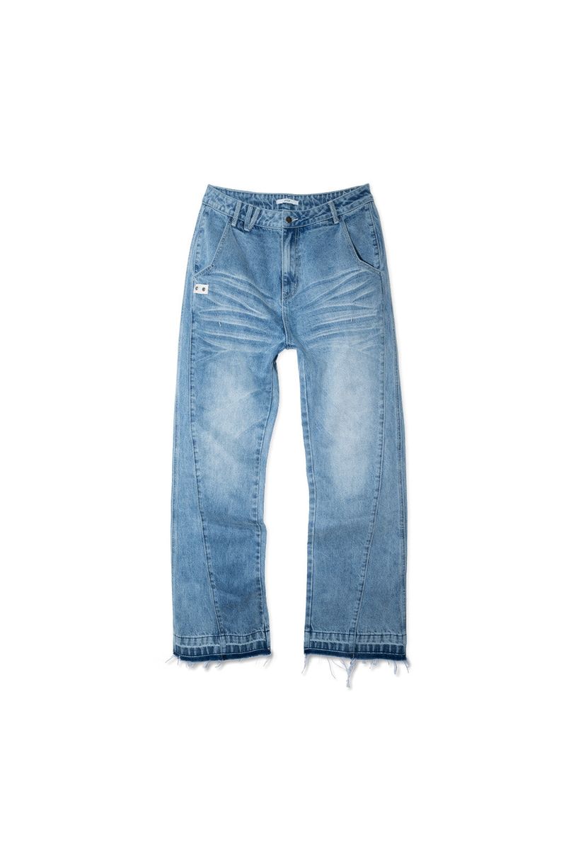 ETCE（イーティーシーイー）の「ウォッシュド ロー エッジ デニム (BLUE)（パンツ）」