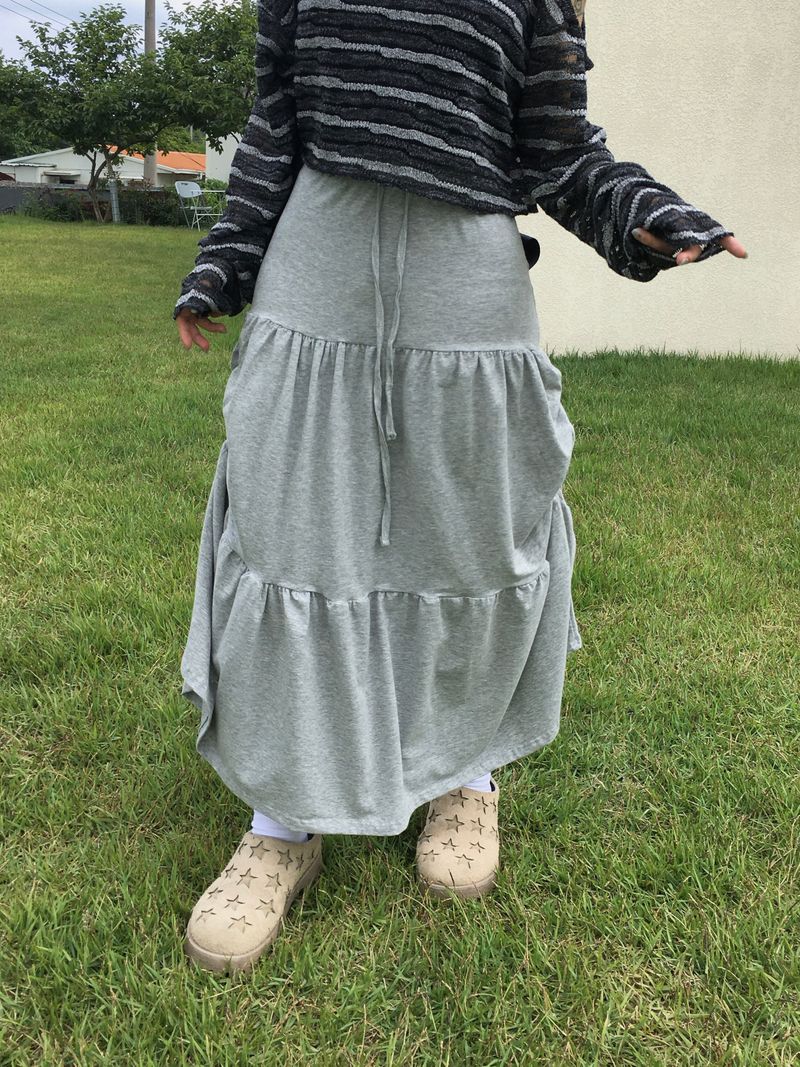 Shuming Unbal Shirring Banding Long Skirt (2c)  