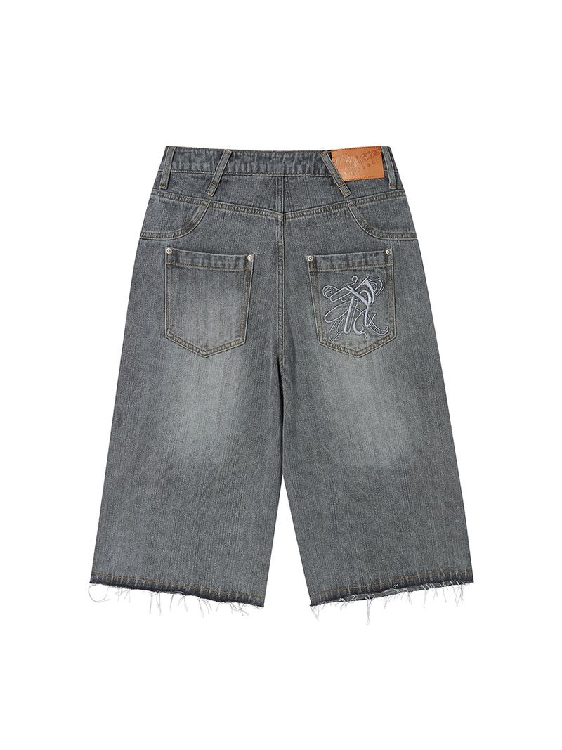 STRING CAPRI DENIM PANTS GREY