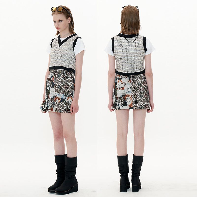 Tweed Crop Vest [Cotton Candy]