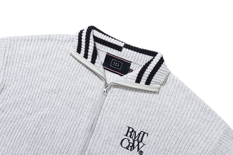 HEAVY GAUGE KNIT ZIP UP_LIGHT GREY