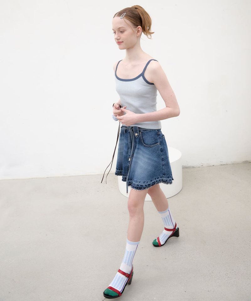 Ringer Sleeveless Top - Sky blue/Navy
