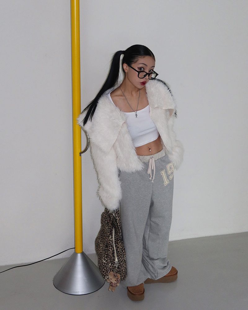 Renew Big Collar Cropped Fur Jacket
