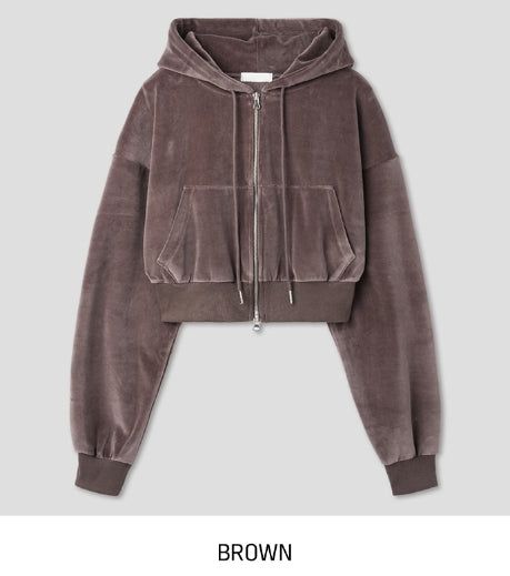 Wrinkle Velour Two Way Crop Hood Zip-Up