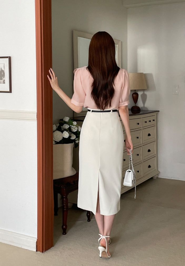 Love It Tie Diagonal Frill Puff Blouse