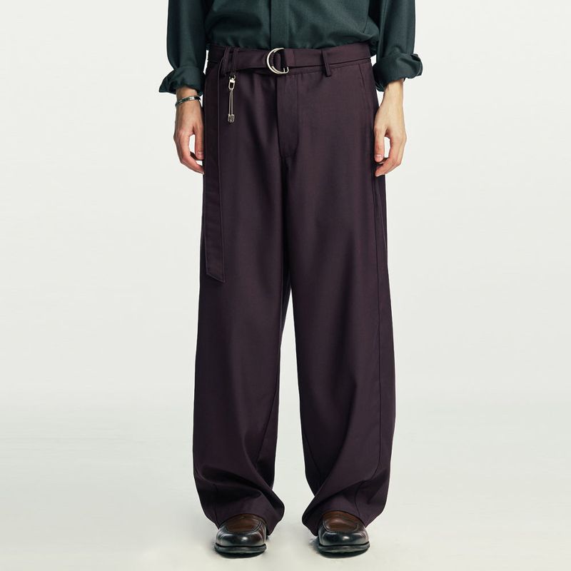 belted pin wide slacks purple