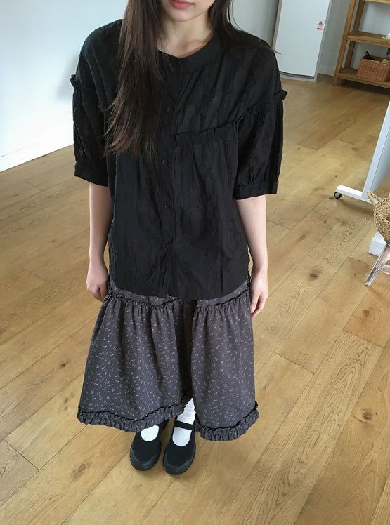Bihina Flower Shirring Long Skirt