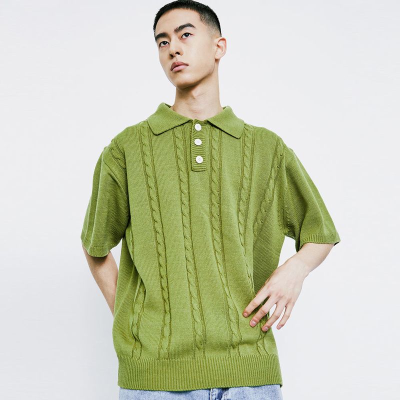 KND（ケイエンド）の「CHAIN CABLE COLLAR HALF KNIT BASIL（Tops）」
