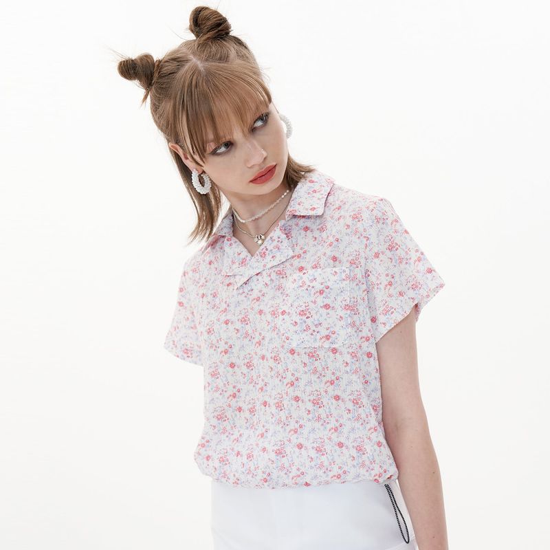 Crop Shirt [White Flower]