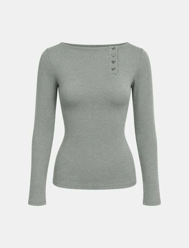Ellie Henley-Neck Slim Long-Sleeve Top