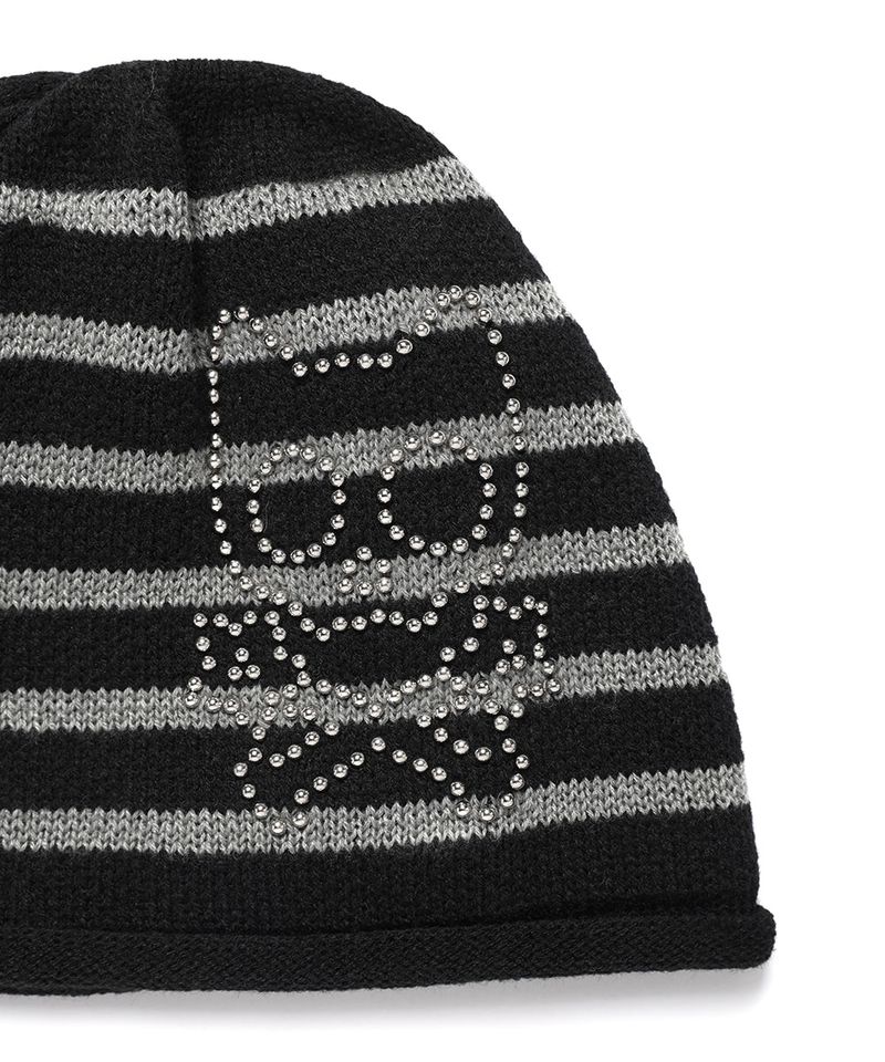 SKULL CAT STRIPED BEANIE BLACK(CV2FFUAB32A)