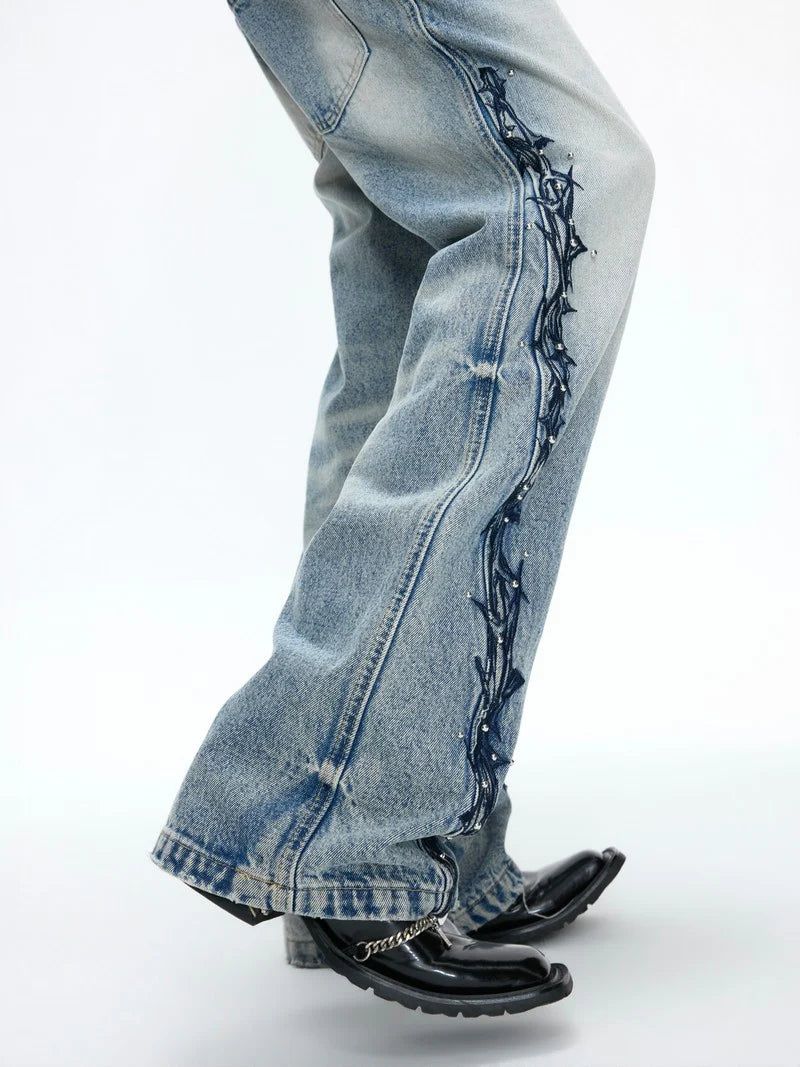 Embroidered Studded Jeans