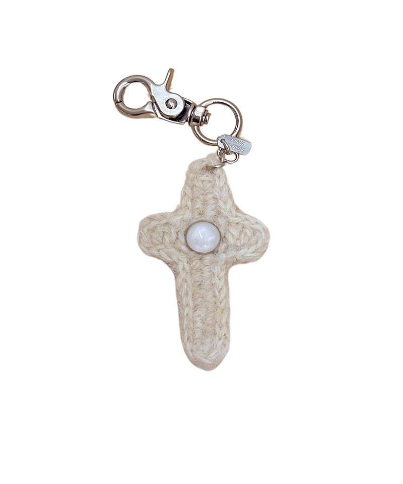 CROSS KNIT KEYRING-IVORY