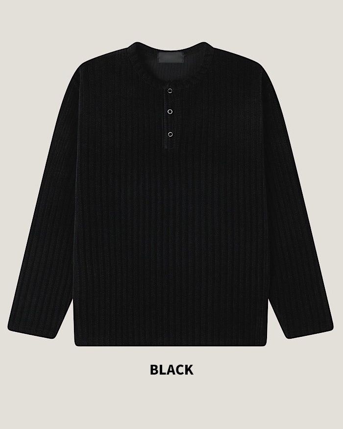 (M's) Velour Henley Neck Long Sleeve