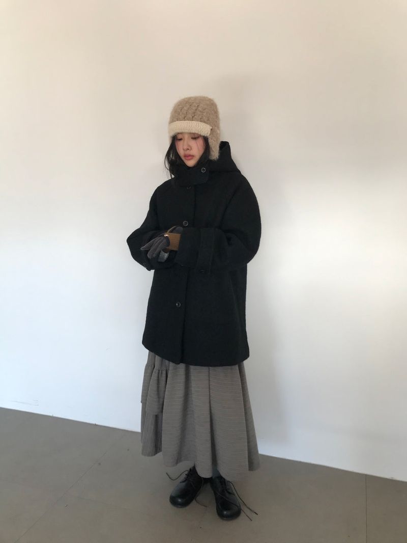 [MD Pick]Fine wool hooded half coat (2color)