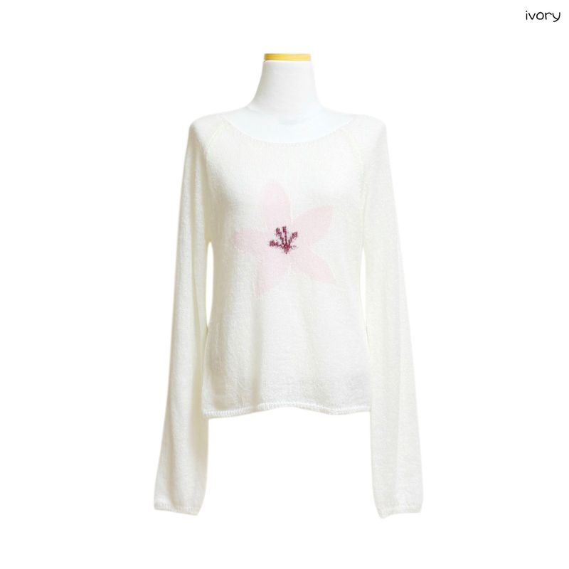 (3color) Soft Flower Sheer Wool Knit