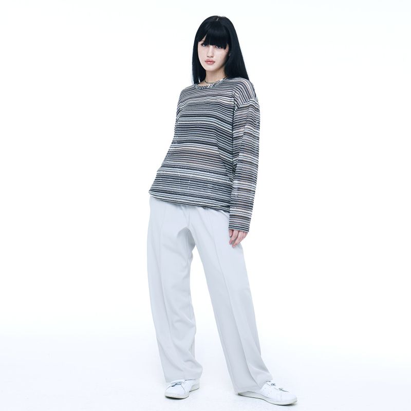 SEE-THROUGH CRAFT KNIT PULLOVER BLACK