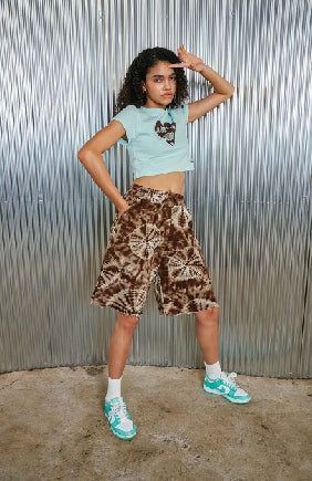 patch half pants_ brown