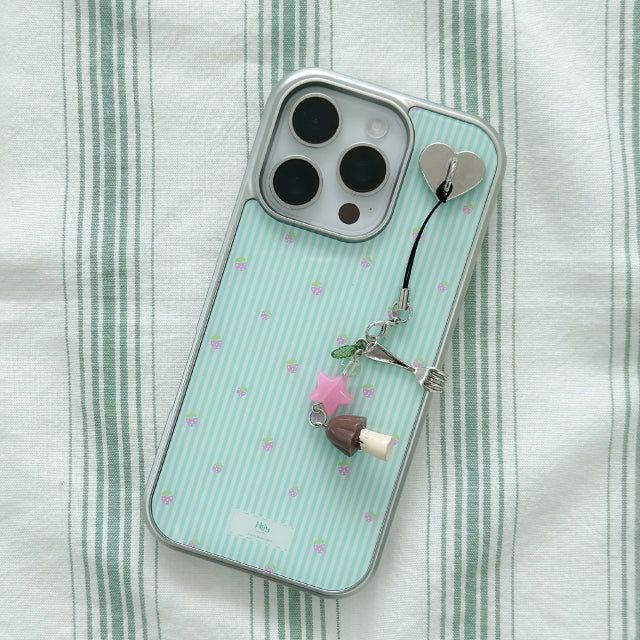 Stripe Strawberry Silver iPhone Magsafe Phone Case Key Charms SET
