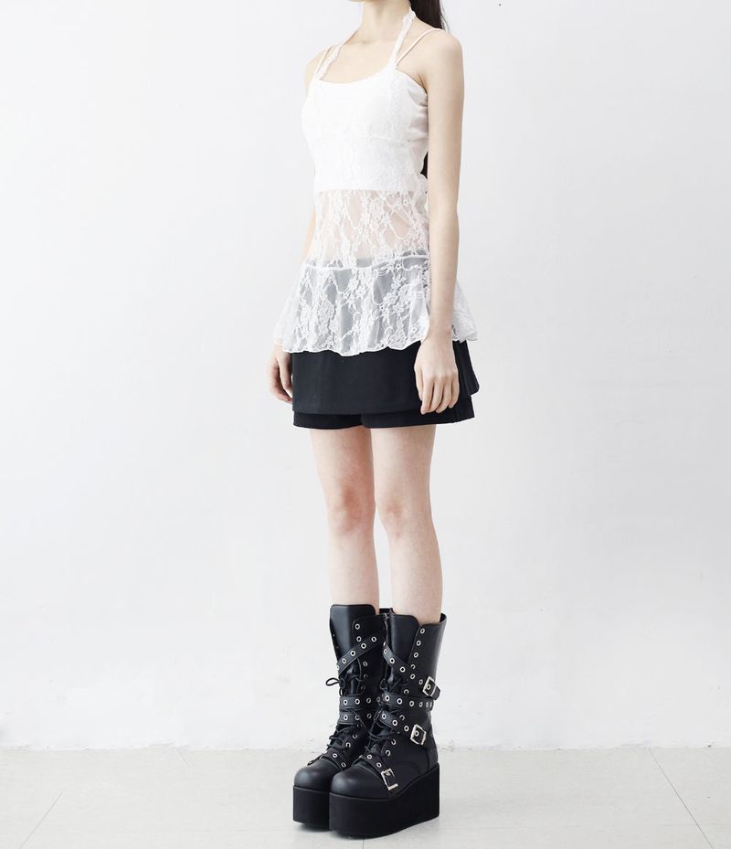 Lean Halter Lace Layered Frill Sleeveless