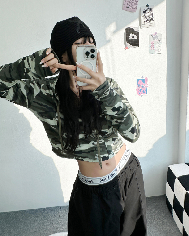 CROP MILITARY HOODIE💚🖤
