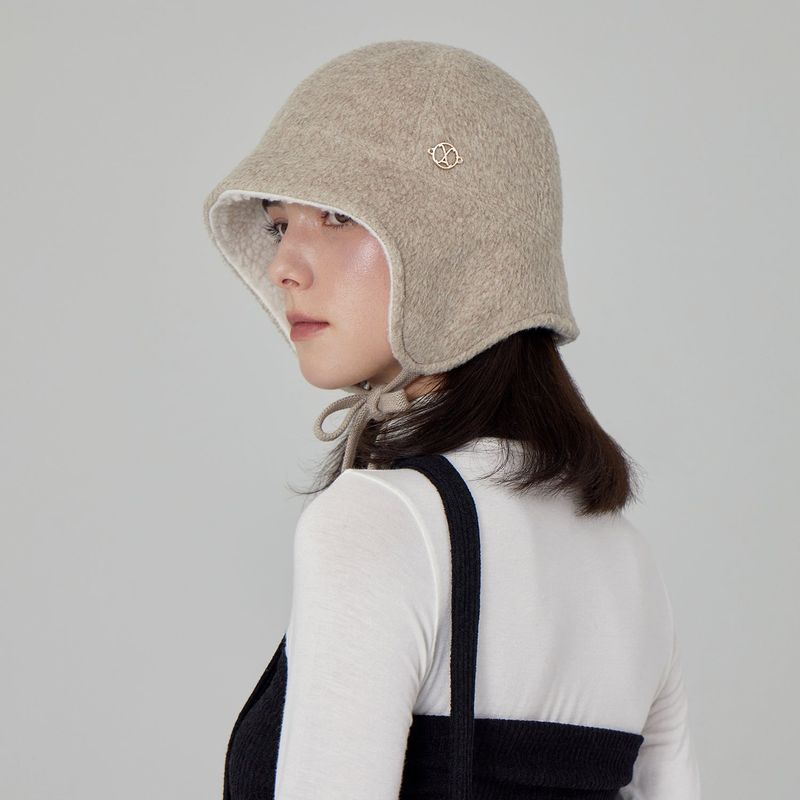 VA Curved Circle Logo Flap Bonnet Hat / Oatmeal