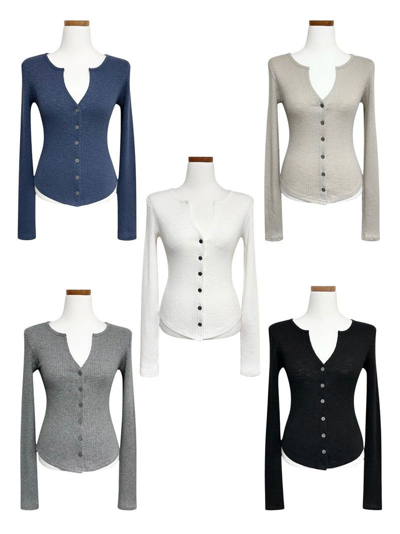 V-cut ribbed cardigan
