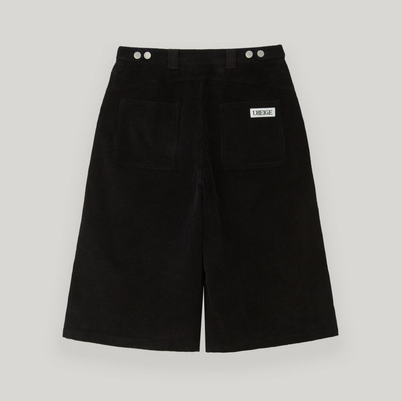 Black Corduroy Snap Bermuda Pants