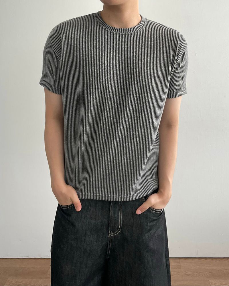 Ribbed Two-Tone Muscle Fit Short Sleeve
