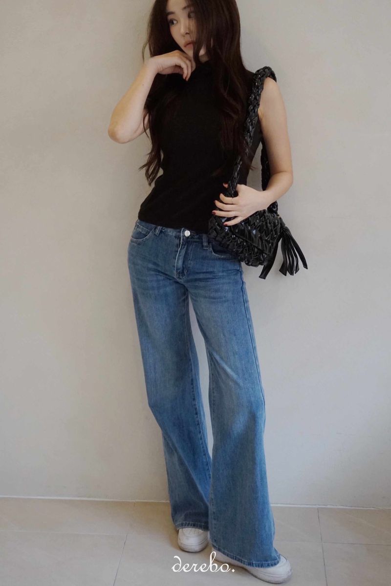 low semi-long denim pants