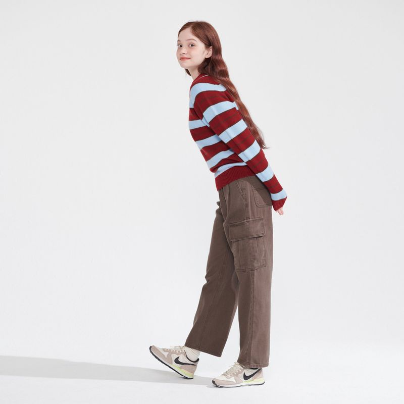 CASHEMERE WOOL BLENDED STRIPE KNIT PULL OVER_BURGUNDY