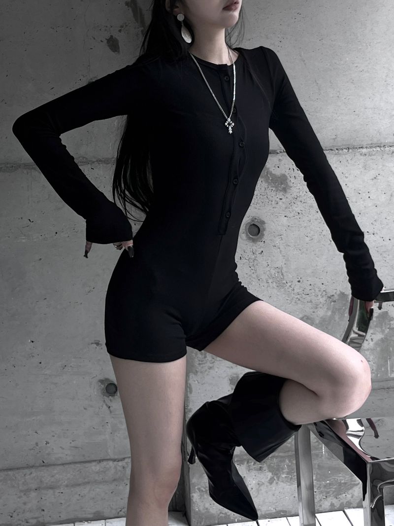 button deep v jumpsuit