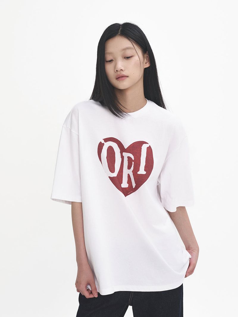 Over-Fit Vintage Heart Print Short Sleeve T-Shirt