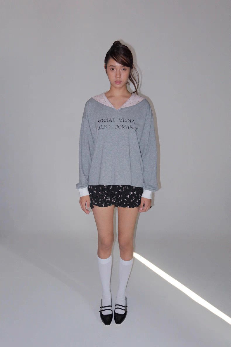 eatmeplz* ネイビーリーダーブリティッシュグレープリント長袖Tシャツ