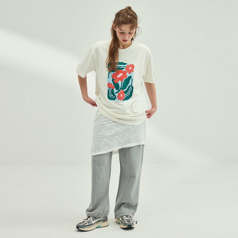 FLOWER DRAWING OVERSIZED T-SHIRT_IVORY