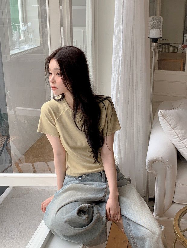 ND Basic Rib Crop Short Sleeve T-shirt (6color)