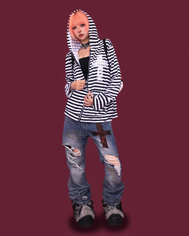 punky damage baggy denim pants
